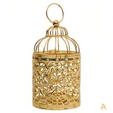 Gold Metal Electroplated Birdcage Shaped Candlestick Home Decor - Multicolor - View 8