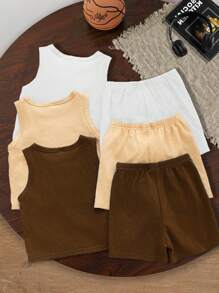 Set da 6 pezzi per neonato maschio, vestiti casual estivi con maglietta a girocollo e pantaloncini con stampa delle città Los Angeles, New York e Brooklyn