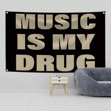 MUSIC IS MY Music 抽象卡通艺术设计挂毯彩色壁挂旗适用于卧室客厅宿舍万圣节派对装饰，现代音乐艺术挂毯横幅礼物