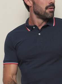 Camisa Polo Masculina Sky Surf Manga Curta Lisa Gola com Botão Camiseta Azul CK