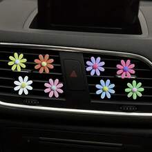 4pcs Simple & Fresh Daisy Flower Car Air Vent Clip Decoration, Colorful Flower Car Vent Clips - Multicolor - View 1