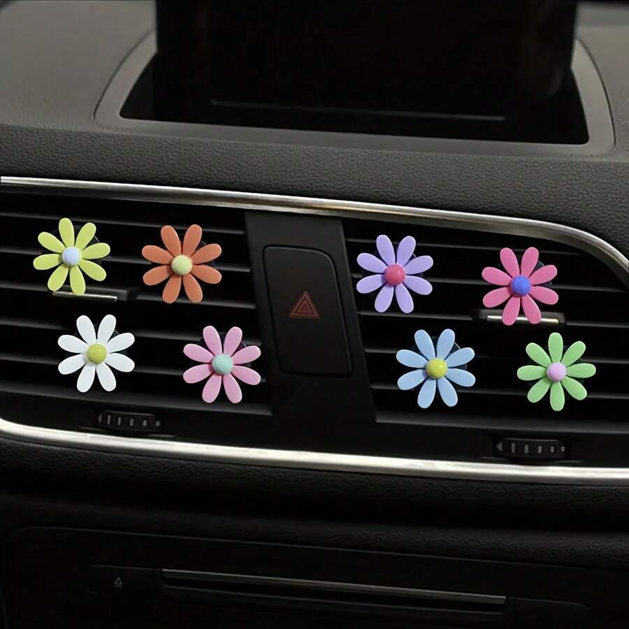 4pcs Simple & Fresh Daisy Flower Car Air Vent Clip Decoration, Colorful Flower Car Vent Clips - Multicolor - View 1