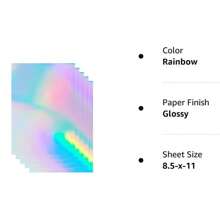 A4 Size 50 Sheets Holographic Printable Sticker Paper For Ink Jet & Laser Printer, Vinyl Sticker Printable Paper, Waterproof Glossy Sticker Paper Dries Quickly - 8.3 X 11.7 Inch, Rainbow
