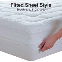 Full Size Mattress Pad Pillow Top Mattress Cover Quilted Fitted Mattress Protector Cotton 8-21" Deep Pocket Cooling Topper (54x75 Inches, White)