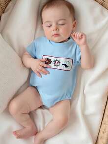 Baby Boys Rompers Baseball Pattern Round Neck Short Sleeve Summer Clothes Bodysuits Jumpsuits - Blue - View 1