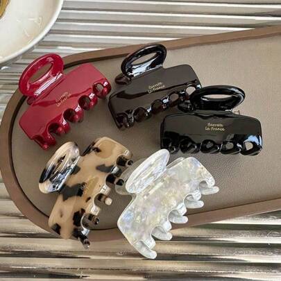 5pcs/1pc Premium Quality Golden Logo Elegant Mid-Size Hair Claw Ponytail Holder, Vintage Stylish Hairclip Set For Women Hair Clips Hair Jaw Clip Hair Clamps Hair Clutch Hair Catcher Clip, Claw Clip Fall Winter Hair Accessories For Women For Vacation Outfits Woman