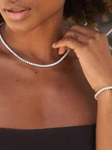 kuuioe 1pc Hiphop Round Rhinestone Fashionable Sparkling Unisex Chain Necklace, Party & Daily Wear Necklace & Bracelet