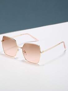 1pc Women's Metal Geometric Oversized Frame Sunglasses, Face Flattering, Suitable For Beach, Travel, Party, Daily Wear, Summer Essential