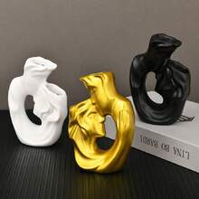 1PC,Creative Vase In The Shape Of A Human Face. Artistic Couple - Shaped Vases In Black, White, And Gold. Vases With Couple Silhouettes. Table Sculpture Vases For Weddings. Decorations For The Dessert Area, Offering Greater Ornamental Value.