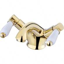 Downton BT0603 Basin Mixer Tap With White Ceramic Levers English Gold - Gold - View 2