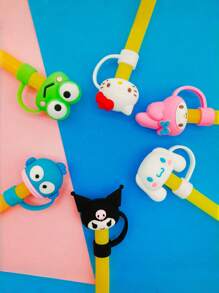 Sanrio 1 pezzo Coperchi per cannucce in PVC di Hello Kitty e Kuromi di Sanrio - Dispenser di cannucce da bere riutilizzabili con motivi cartoni animati e coperchi per bicchieri