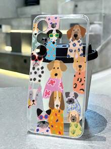 1 pieza Funda protectora de teléfono con pintura de cachorro de dibujos animados transparente y gruesa, resistente a caídas