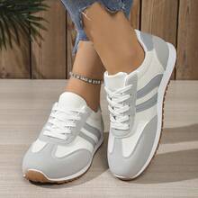 Women's Round Toe Lace Up Casual Sneakers - Grey - View 2