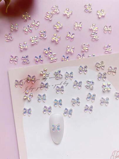 50pcs/100pcs Mini Semi-Transparent Bow Nail Art Decorations, Korean/Japanese Style, Small Bow Nail Accessories, Nail Art Supplies, Nail Jewelry Nails