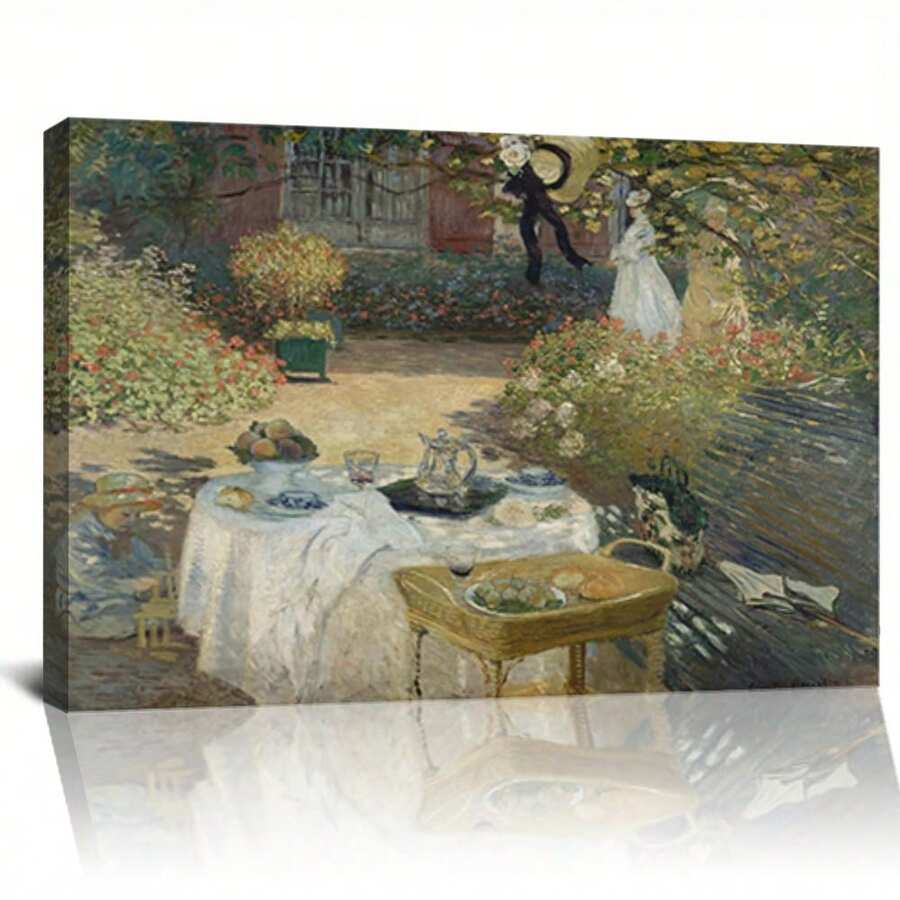 Framed Asdg12s Claude Monet Canvas Wall Art - The Luncheon Garden Print Poster - Vintage Aesthetic Pictures - Landscape Pictures Oil Painting Reproduction Modern Wall Decor For Bedroom Living Room - Framed - View 1