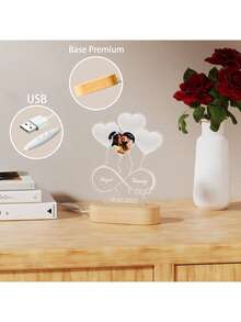 Personalised Acrylic Heart Lamp, 3D Love Design Illusion - Personalised Led Lamp For Mother's Day Gifts - Style 1 - View 5