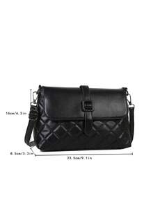 Fashionable Women Quilted Rhombus Pattern Crossbody Bag - Black - View 7