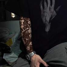 1 片大号半袖草本临时纹身贴纸，防水持久花卉手臂纹身 - 黑色 - 查看 6