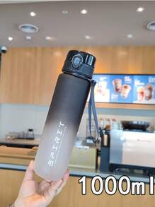 1pc, Large Capacity Frosted Gradient Color Fashion Sports Water Bottle Portable Outdoor Plastic 1000ml Water Bottle With Rope