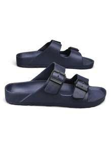 Unisex Casual Buckle Strap Flat Slide Sandals, Beach Slippers