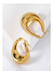 1 Pair Minimalist Stainless Steel Hoop Earrings, Women's Ins-Style Gold Metal Round Earrings, Vintage Girl Party Jewelry Gift, Asymmetric Twisted Circle Accessories, Wholesale - Yellow Gold - View 9