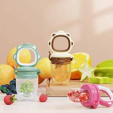 硅胶婴儿水果喂食器奶嘴新鲜食物喂食器，带易握手柄，婴儿出牙水果喂食器食物奶嘴，多功能婴儿喂养必需品 - 彩色 - 查看 2
