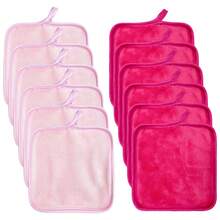 Pano demaquilante, 5,12" x 5,12", toalha de maquiagem, pano de rosto reutilizável, para lavagem do rosto, almofada de maquiagem e bolsa de malha, microfibra, lavagem facial, pacote com 12 peças, duas cores misturadas