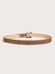 1 pièce Ceinture en cuir à la mode de style occidental rétro avec boucle à imprimé floral argent, pour l'été et l'école