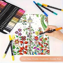 60 Colors (CD Packaging)Dual Brush Painting Watercolor Pens& Art Markers Set , Art Special Hook Line Pen Set , Plastic Material, Flexible Brush & Fine Tip, For Adult Coloring, Sketching, Stationery,Christmas & Halloween&Easter Gifts, School Supplies,Back To School
