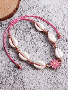 1pc Boho Shell Flower Handmade Beaded Ankle Bracelet, Adjustable Summer Beach Foot Jewelry - Multicolor - View 12