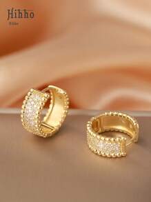 Hihho 2pcs Fashionable Bohemian Shiny Cubic Zirconia Inlaid Decor Earrings, Jewelry For Women, Suitable For Daily Wear, Festival Party Gift