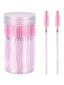 100PCS Eyelash Brushes, Mascara Wands With Container, Bendable Disposable Eyebrow Spoolies, Lash Brush For Lash Extensions, Eyebrow Spoolie, Castor Oil Brushes (Crystal Pink)
