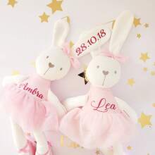 Muñeco de peluche de conejo personalizado, texto impreso por transferencia de calor, muñeco de conejo de ballet con ropa y orejas personalizadas, animal de peluche personalizado para niños - Multicolor 35cm - Ver 3