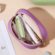 1pc Large Capacity Silicone Cosmetic Bag, Waterproof, Candy Color Oval Minimalist Portable Makeup Bag, Zipper Storage For Lipstick, Cosmetics, Earphones, Keys, Cards, Wallet, Soft Silicone, Portable Waterproof Travel Toiletry Bag Makeup Travel Toiletry Organizer Essentials Gifts Storage Zipper Accessories Nail - Multicolor - View 4