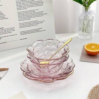 日式金边花玻璃碗套装，适合盛放燕窝、银耳、冰淇淋、沙拉等菜肴