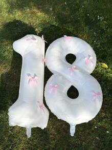 40" roze strikdecoratie witte cijfers folie ballonnen 0-9, roze strikdecoratie, geschikt voor verjaardagsfeestjes, Valentijnsdag, jubileum, bruiloft, Kerstmis, nieuwjaarsdecoratie