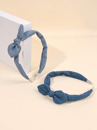 2 件女童蝴蝶结头带、牛仔蓝发带、幼儿女童发箍、春季生日婚礼头饰、优雅头饰礼物、儿童发饰。
