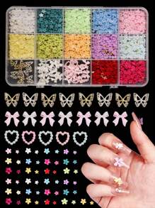 15 Grid 3D Acrylic Flower Y2K Nail Art Decoration, Mixed Size Colored Flowers Gold Steel Beads DIY Cute Sixtieth Nail Charm Kawaii Jewelry Accessories Nail Gemstones Nail Supplies, Jewelry Nail Accessories Nail Art Accessories. Alloy Hollow Butterfly