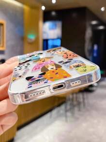 1 pieza Funda protectora de teléfono con pintura de cachorro de dibujos animados transparente y gruesa, resistente a caídas