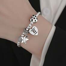 1 Piece Of Fashionable Love Star Beaded Bracelet Stretch Rope Adjustable Size Bracelet Jewelry Women Sterling Silver Jewelry Suitable For Daily Clothing - Love Bracelet - View 2