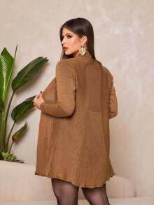 Women's Plain Knit Cardigan With Ribbed Detail Mid-Season Knitwear - Marrón Mocha - Ver 3