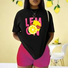 Playera Frutal Con Estampado "Lemon" – Estilo Cítrico que Ilumina tu Look - Negro - Ver 3