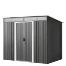 Lofka 8' X 6' Outdoor Storage Shed, Versatile Metal Garden Shed, Outdoor Storage Tool Shed, With Sliding Doors, Transparent Panel Windows, Anchors, Outdoor Storage Shed For Backyard, Patio - 灰色 - 查看 1