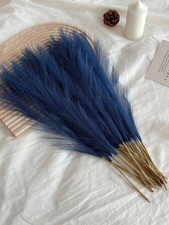 10pcs/Pack 55cm/21.65inch Navy Blue Artificial Simulation Bamboo Shoot Decor, Indoor Home Living Room Fake Flower Decoration Pampas Grass Plant, Valentine's Day, Gift Gifts Birthday Graduation,Fall Decor,Autumn