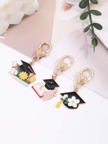 1pc Cherry Blossoms And Sunflowers Graduation Season Keychain Enamel Doctoral Hat Metal Key Ring For Women Girl Bag Backpack Hanging Key Chains DIY Gifts