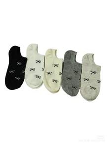 5 Pairs Random Butterfly Design Low Vamp Socks, Black/White/Gray, Summer - Multicolor - View 8