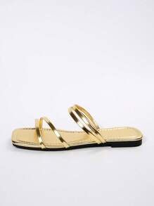 Women's Fashion Square Toe Multi-Strap Woven Flat Sandals, Suitable For Shopping, Dating, Vacation, Home Leisure, Commuting, Party In Summer/Autumn