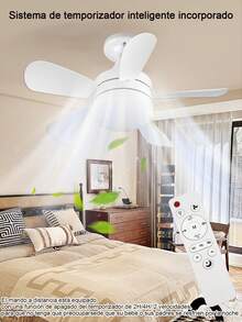 Ventilador de techo de 17,32 pulgadas y 30W con control remoto Ventilador de techo inteligente y silencioso con base E27 y luz LED para dormitorio y sala de estar - Blanco - Ver 4