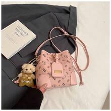 Korean Cartoon Print Underarm Bag For Women 2025 New Korean Niche Simple Bucket Bag Fashion Shoulder Bag - Pink Belt Pendant - View 4