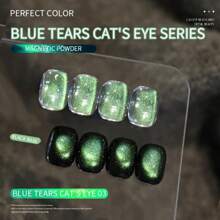 PERPECT COLOR Blauer Tränen Katzenauge Serie, 3 Farben 1 Stück/3g einzigartige blaue Farbe und magnetisches Pulver, verleiht einen träumerischen, romantischen Eindruck, verleiht der gesamten Nagelkunst einen einzigartigen Charme, Salon Zuhause Geschenk für Frauen